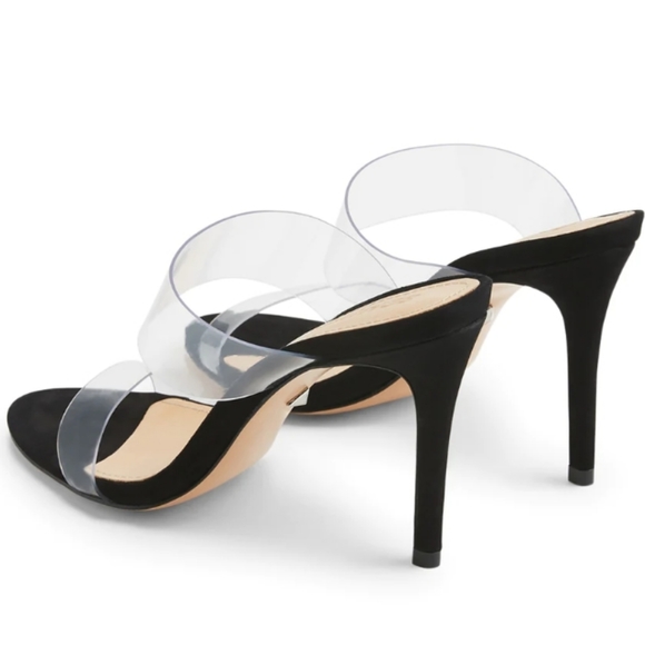 Schutz Ariella Clear Strap Slide Sandals Black 7 - Picture 3 of 6